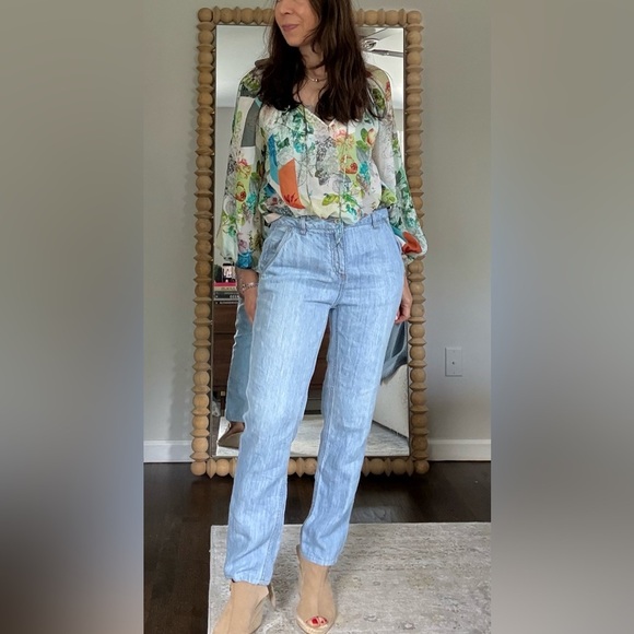 Poetry Linen Blue Chambray Denim Pants - Picture 1 of 10